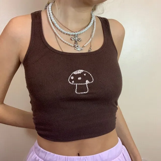 Fashion Punk Style Patchwork Tank Tops Aesthetic Letter And Graphic Print Women Crop Top Color Blocking Sleeveless Streetwear