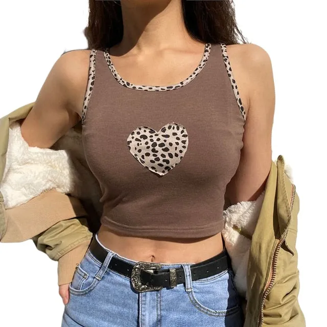 Fashion Punk Style Patchwork Tank Tops Aesthetic Letter And Graphic Print Women Crop Top Color Blocking Sleeveless Streetwear