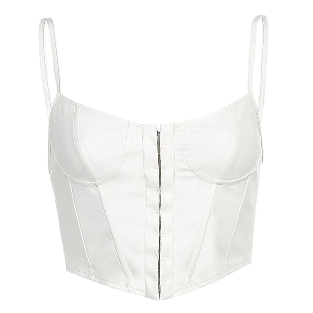 FUFUCAILLM Women's Corset Sexy Low-cut Bustier Sling PU Crop Top Punk Rock Style Camisole Club Party Outfits Casual Streetwear