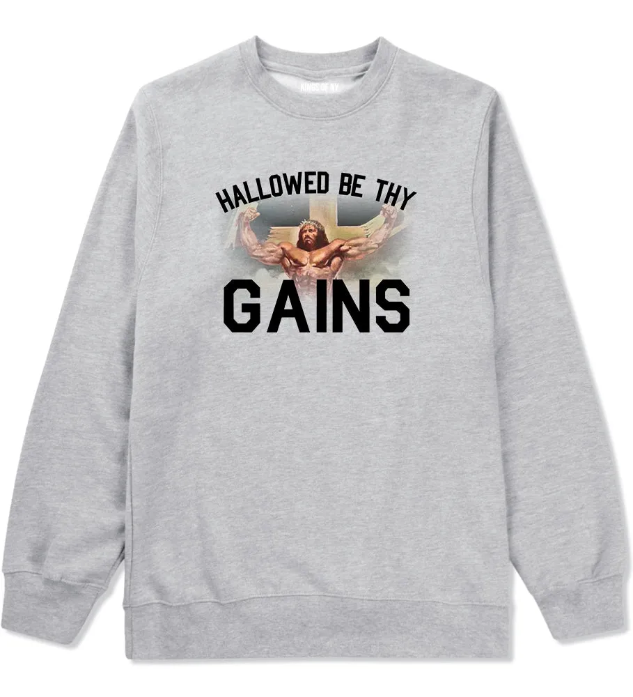 Hallowed Be Thy Gains Jesus Work Out Mens Crewneck Sweatshirt