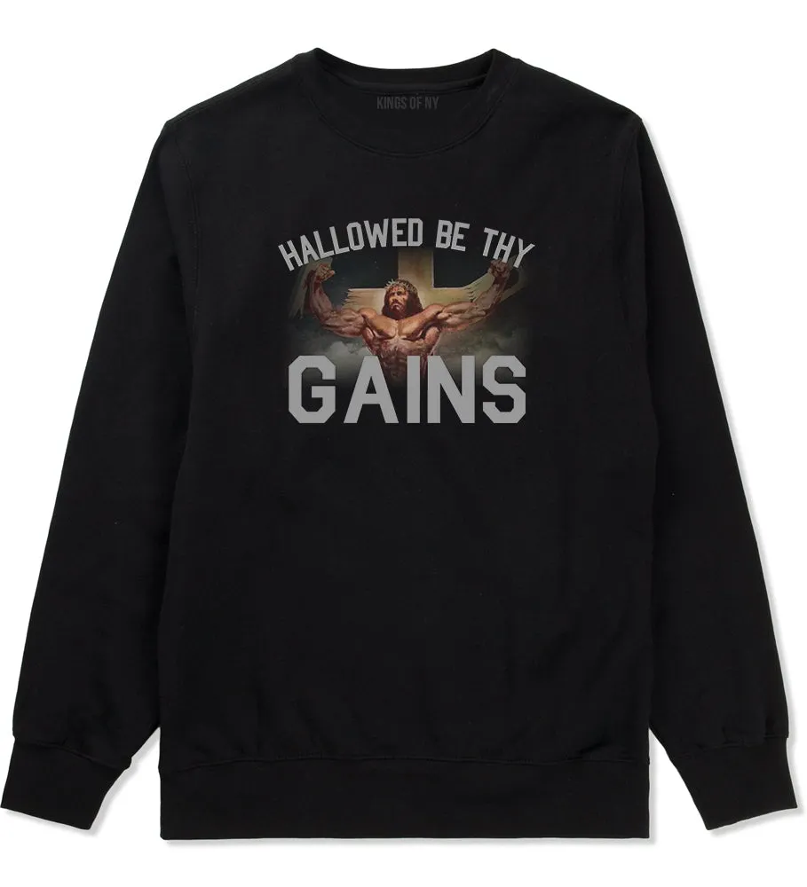 Hallowed Be Thy Gains Jesus Work Out Mens Crewneck Sweatshirt