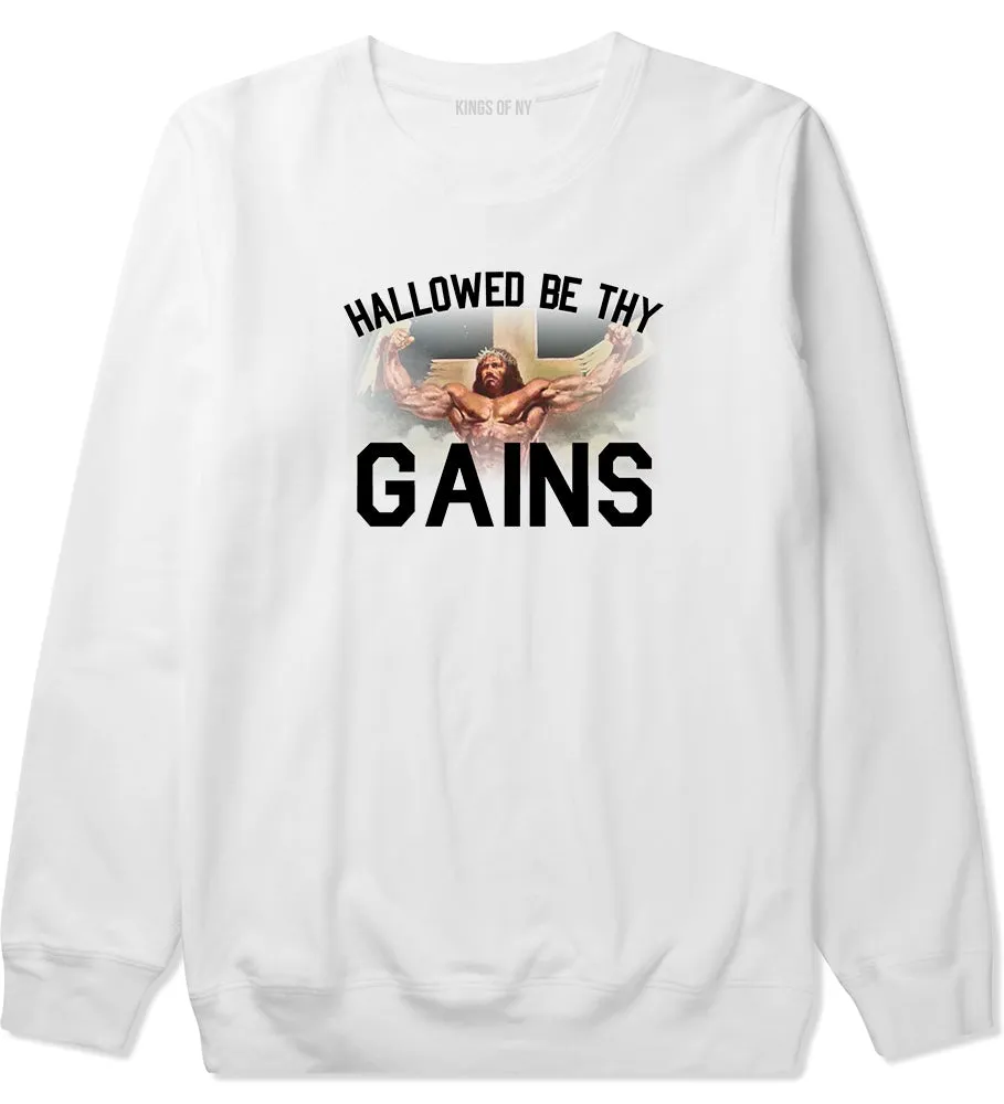 Hallowed Be Thy Gains Jesus Work Out Mens Crewneck Sweatshirt