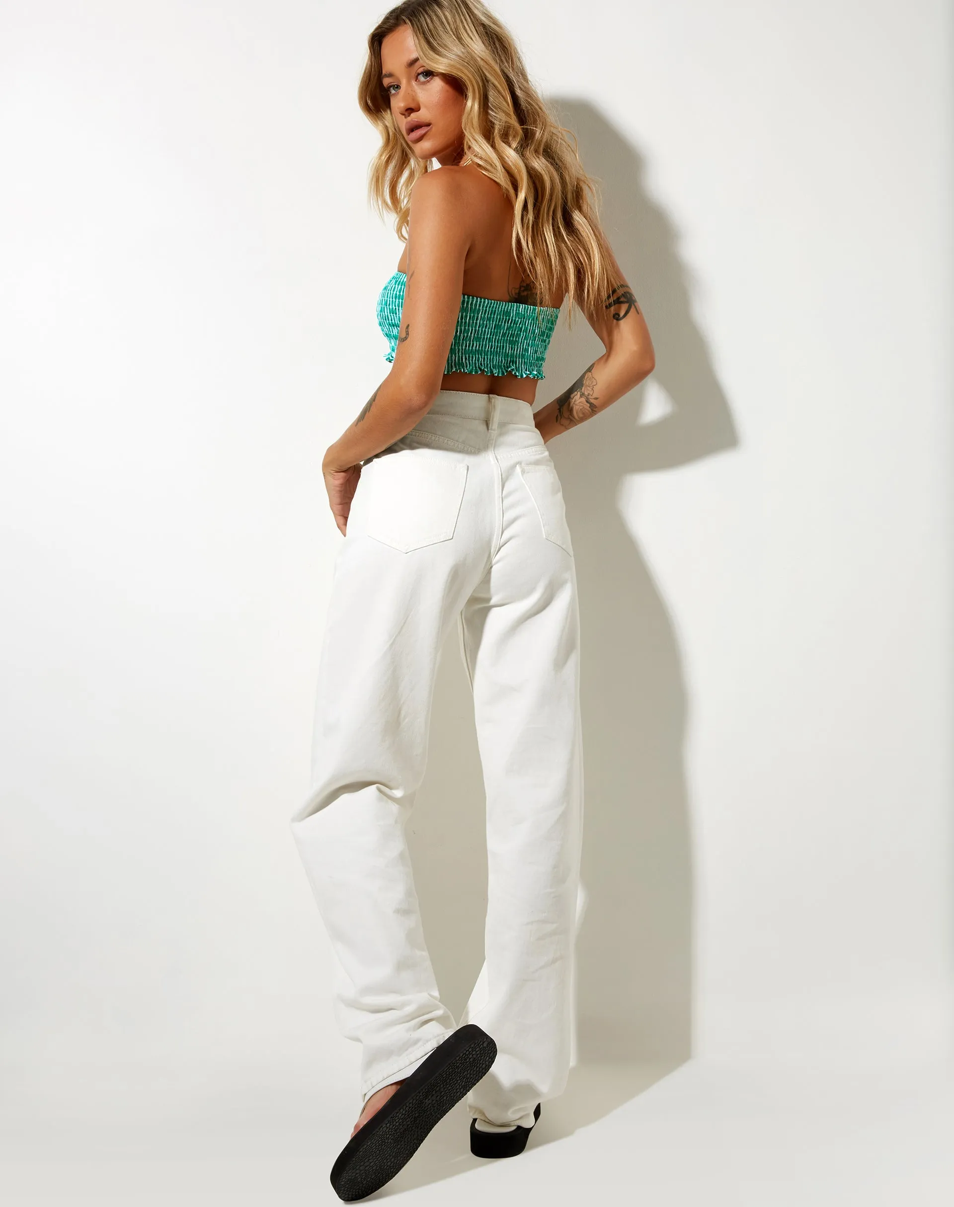 Kupkee Crop Top in Vertical Stripe Green and White