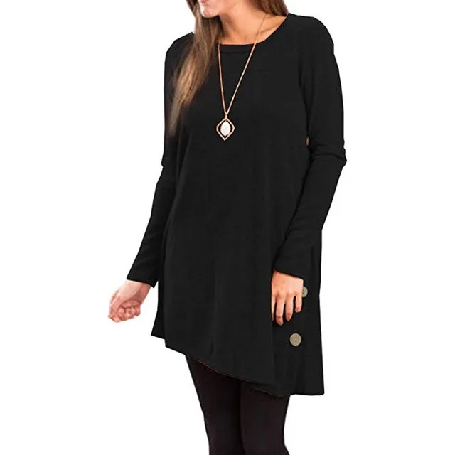 Loose Long Sleeve Solid Color Tops