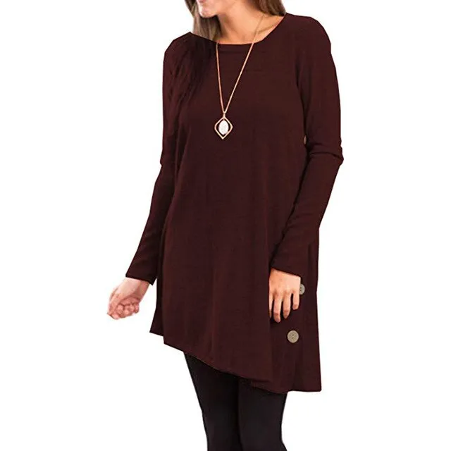 Loose Long Sleeve Solid Color Tops