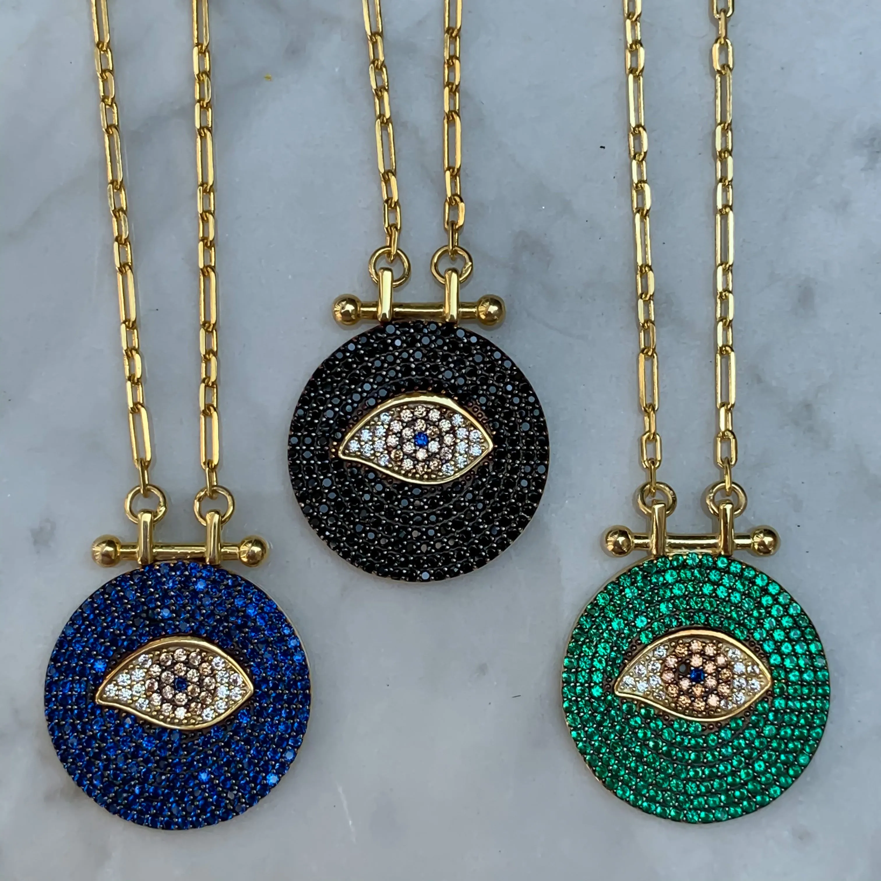 “Mallorca” Sterling silver gold plated eye necklace in green