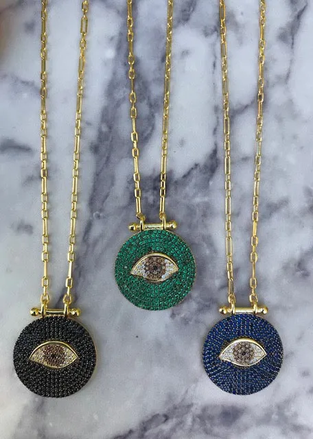 “Mallorca” Sterling silver gold plated eye necklace in green