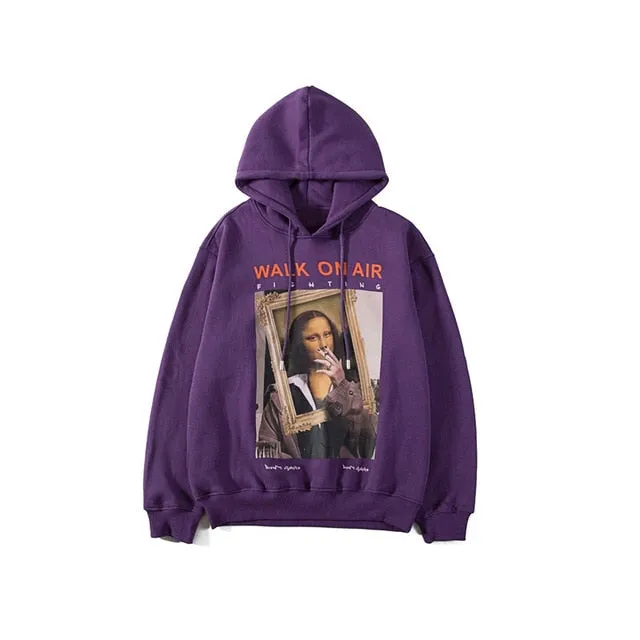 Mona Lisa Smoking Print Fleece Hoodie