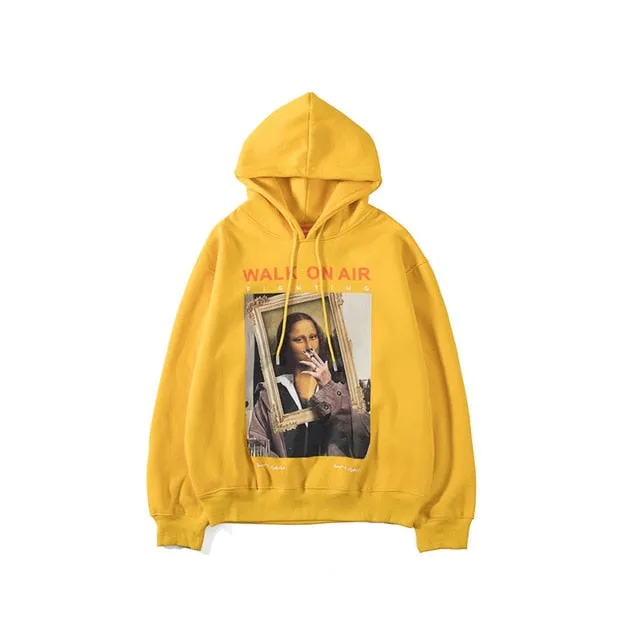 Mona Lisa Smoking Print Fleece Hoodie