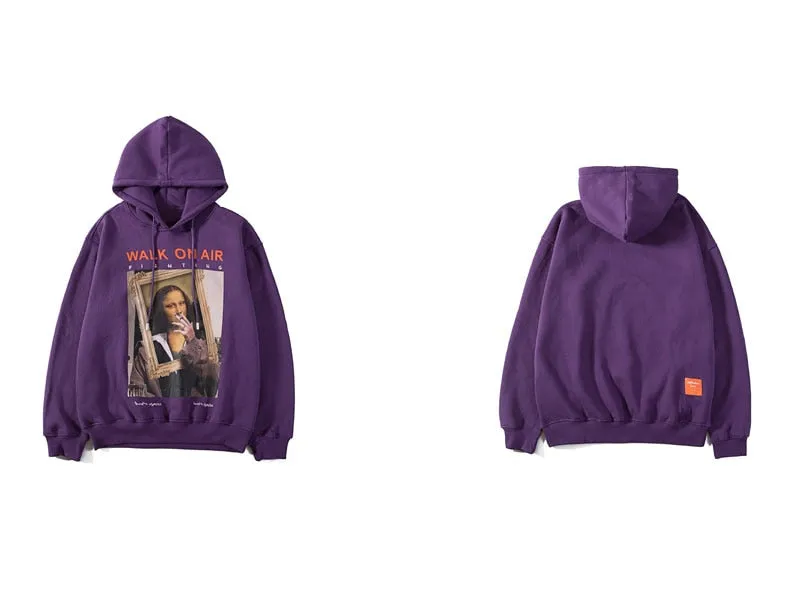 Mona Lisa Smoking Print Fleece Hoodie