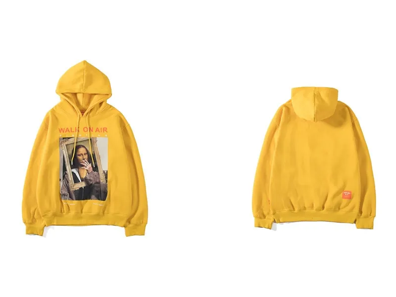 Mona Lisa Smoking Print Fleece Hoodie