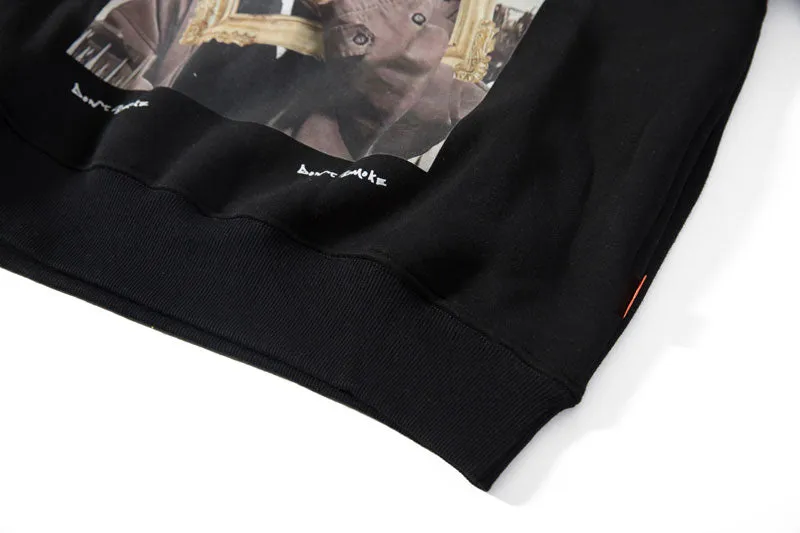 Mona Lisa Smoking Print Fleece Hoodie