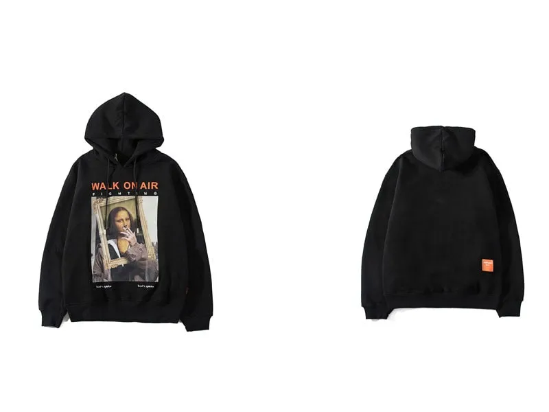 Mona Lisa Smoking Print Fleece Hoodie