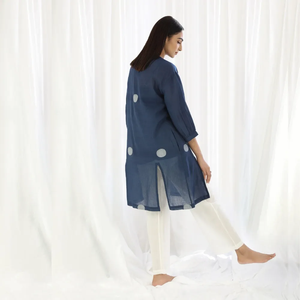 Polka Printed Navy Dress For Women | Minimal Smart Design |All Season Wear