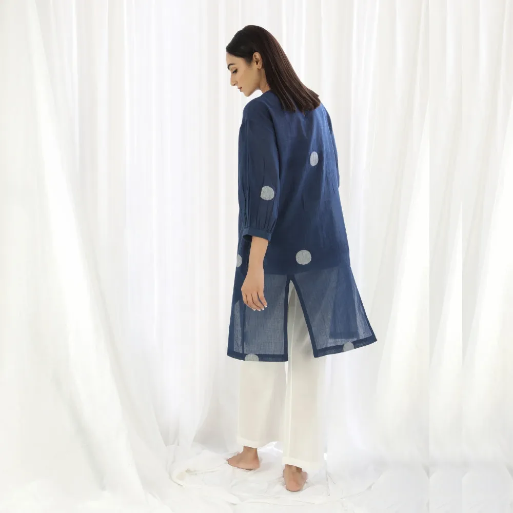 Polka Printed Navy Dress For Women | Minimal Smart Design |All Season Wear