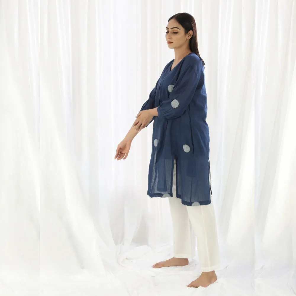 Polka Printed Navy Dress For Women | Minimal Smart Design |All Season Wear