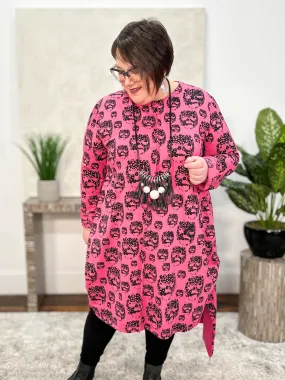 Printed Seam Detail Tunic, Fuchsia/Black