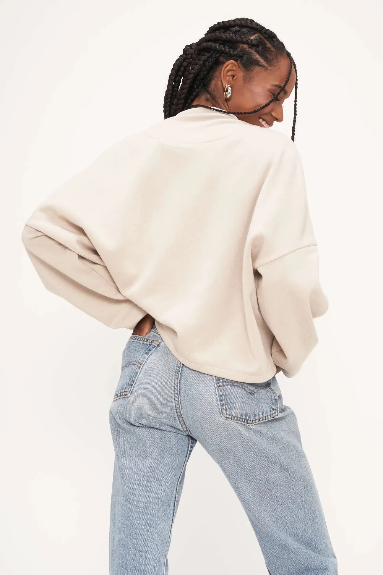 Project Social T Raw Linen Moe Lace Up Sweatshirt