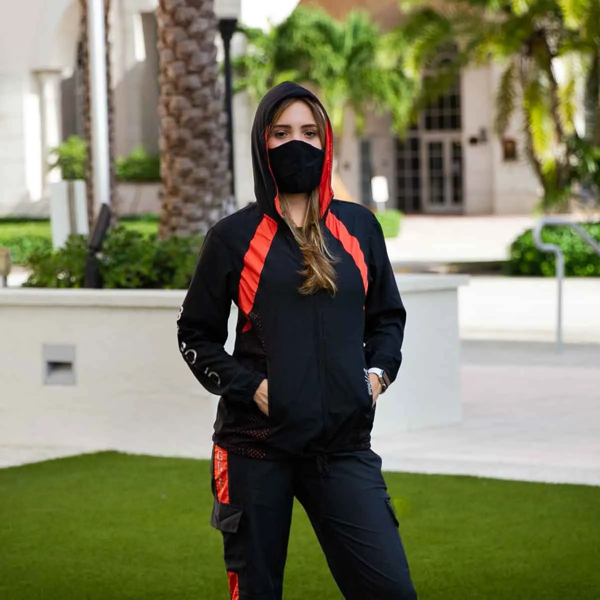 PROTECTIVE BLACK AND SEQUOIA WOMEN'S JACKET AND JOGGER SET