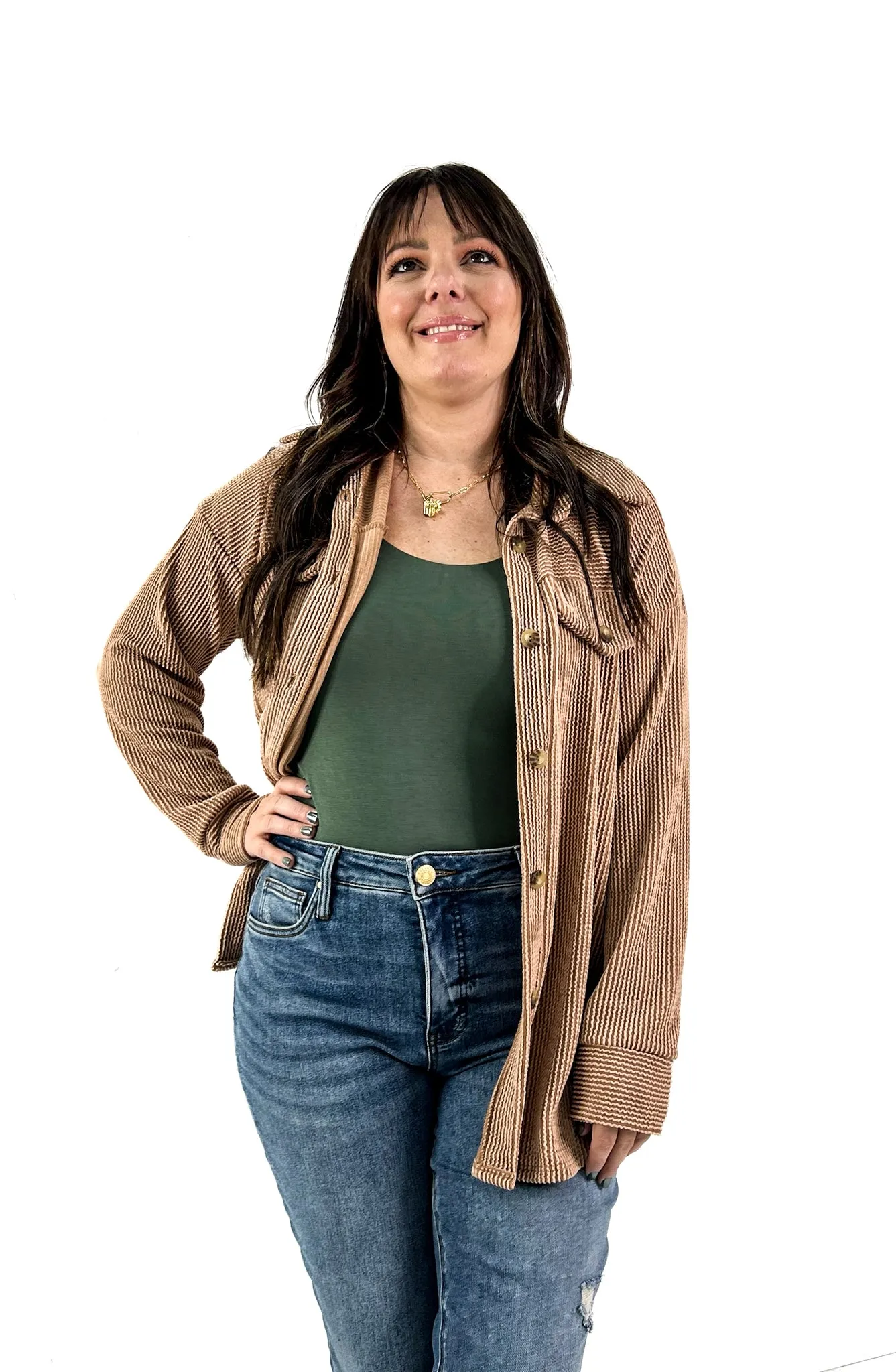 Ribbed Textured Button Down Top