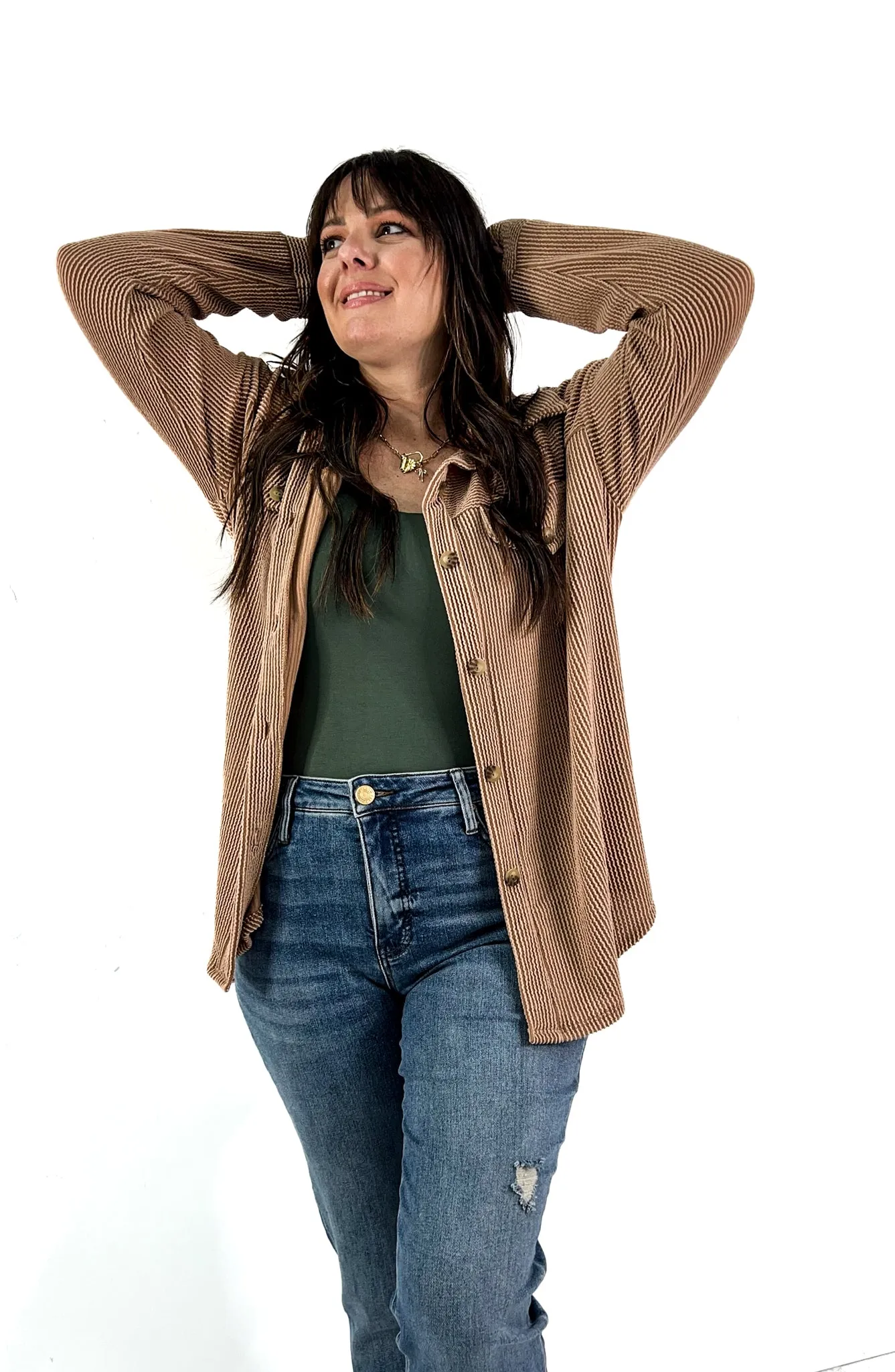 Ribbed Textured Button Down Top