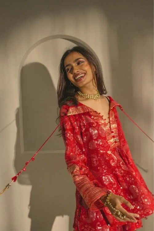 RUBY RED CHICKANKARI TUNIC