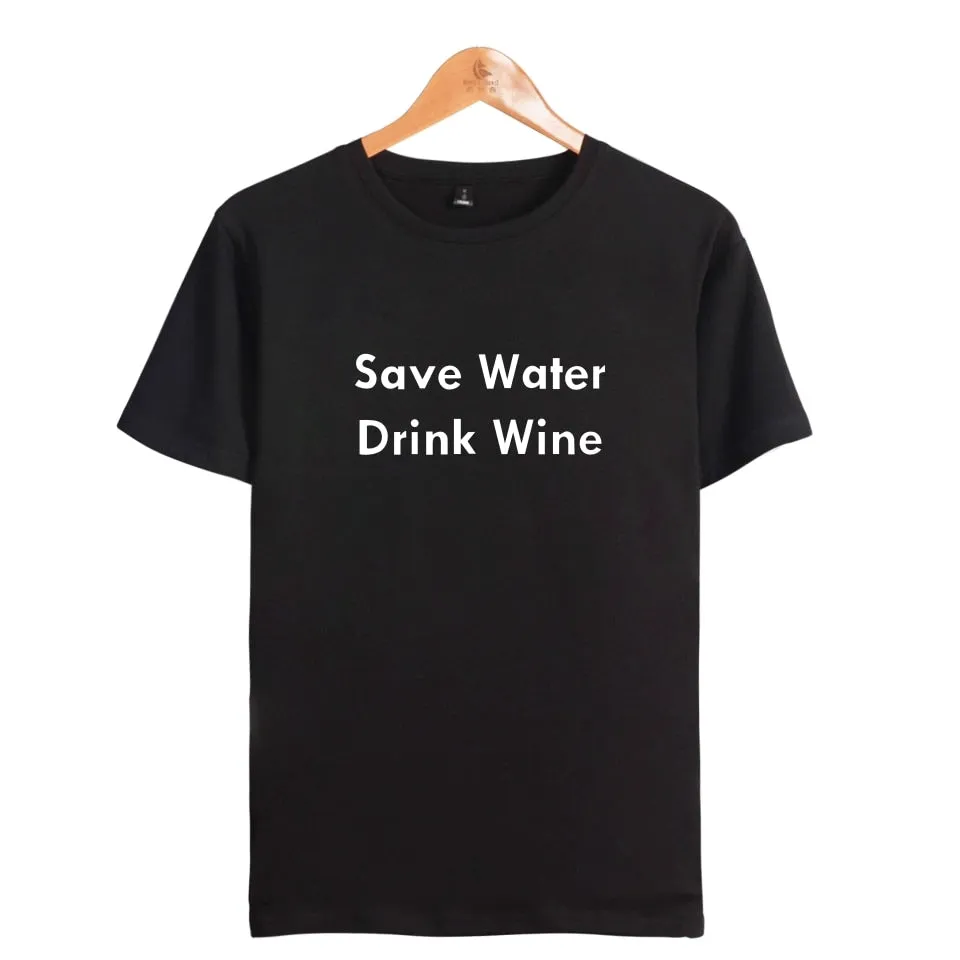 Save Water Drink Wine short t-shirt men clothes for Street Wear tshirt print in soft cotton tees Couple funny tshirt XXS-4XL