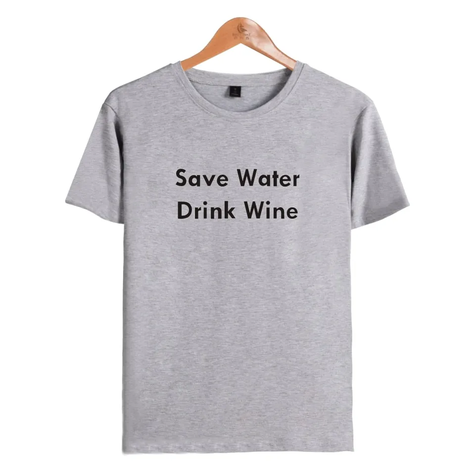 Save Water Drink Wine short t-shirt men clothes for Street Wear tshirt print in soft cotton tees Couple funny tshirt XXS-4XL