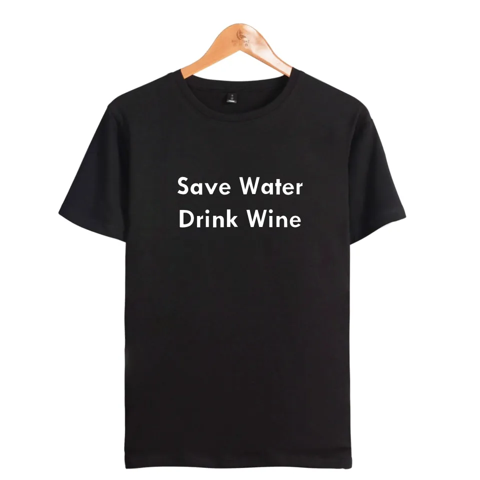 Save Water Drink Wine short t-shirt men clothes for Street Wear tshirt print in soft cotton tees Couple funny tshirt XXS-4XL