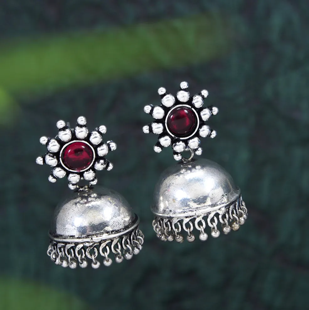 Silver Plated Multi Coloured Jhumki Earrring