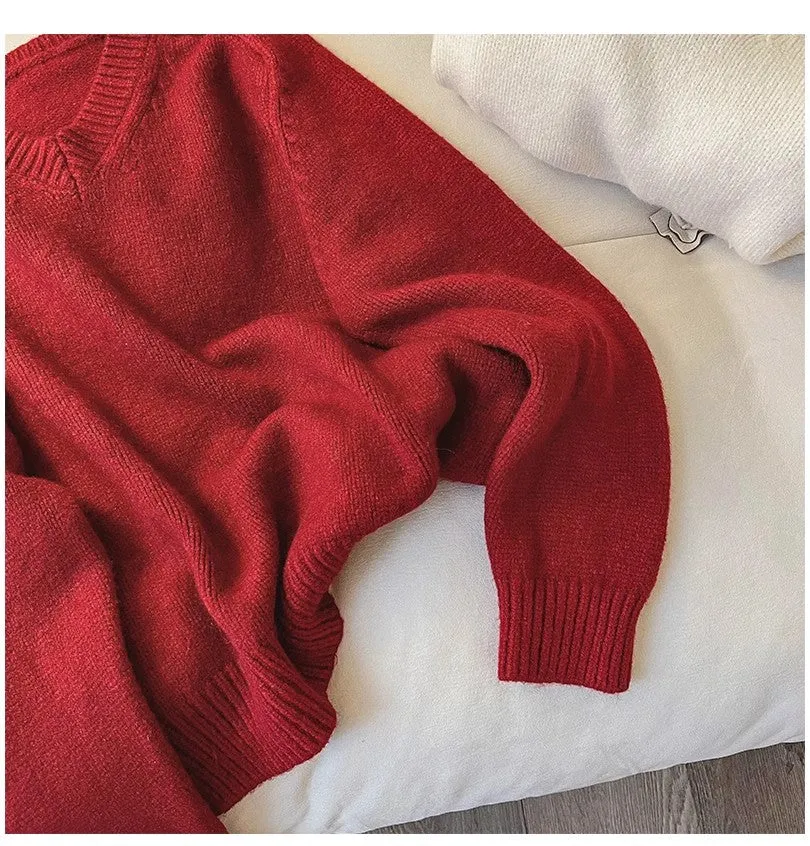 Solid color V-neck sweater for women new design long-sleeved sweater   S4890