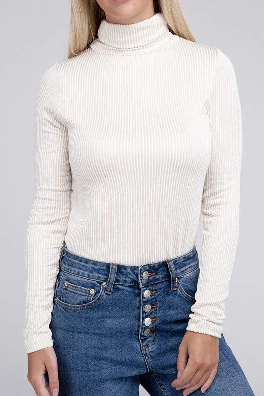 Sophisticated Comfort Everyday Ribbed Turtle Neck Long Sleeve Top
