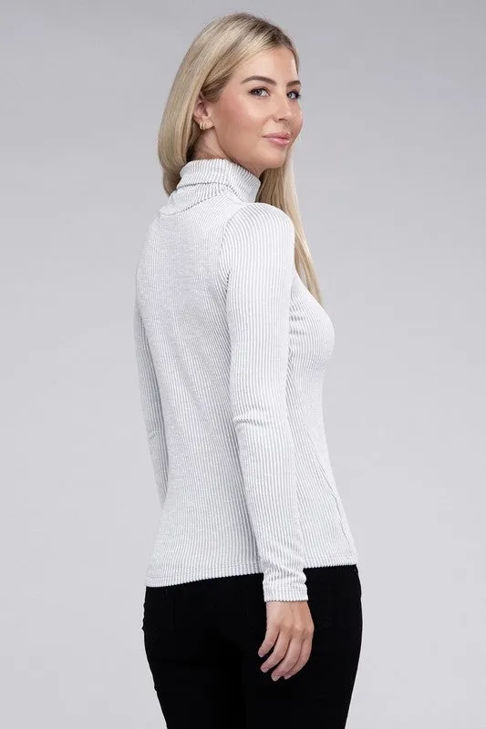 Sophisticated Comfort Everyday Ribbed Turtle Neck Long Sleeve Top