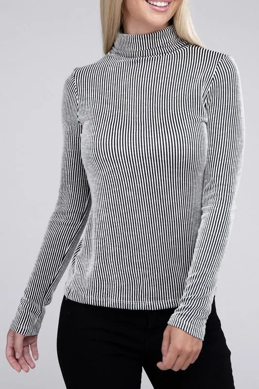 Sophisticated Comfort Everyday Ribbed Turtle Neck Long Sleeve Top