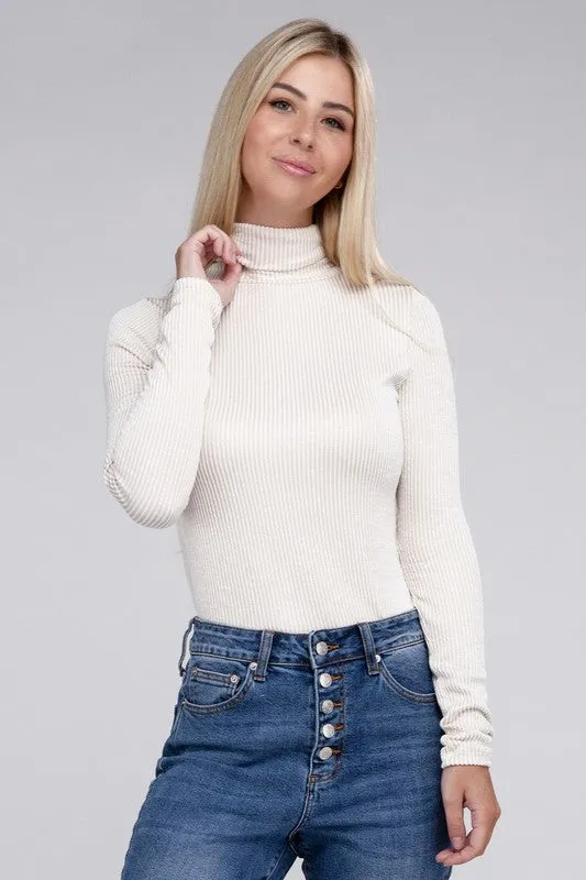 Sophisticated Comfort Everyday Ribbed Turtle Neck Long Sleeve Top