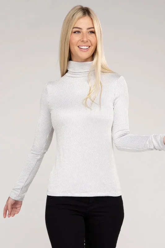 Sophisticated Comfort Everyday Ribbed Turtle Neck Long Sleeve Top
