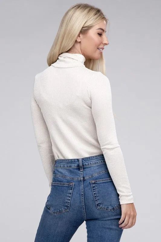 Sophisticated Comfort Everyday Ribbed Turtle Neck Long Sleeve Top
