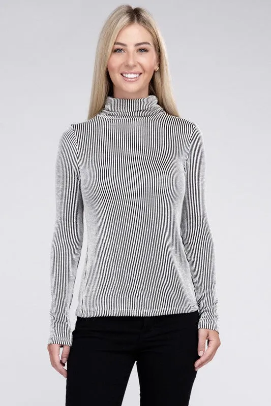 Sophisticated Comfort Everyday Ribbed Turtle Neck Long Sleeve Top