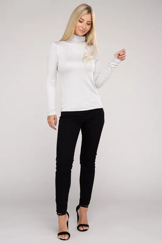 Sophisticated Comfort Everyday Ribbed Turtle Neck Long Sleeve Top