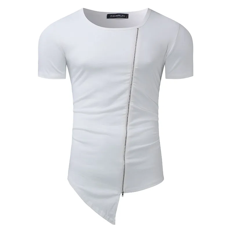 Streetwear Mens Muscle Tee T-Shirts Short Sleeve Men Tee Tops Crew Neck Irregular Hem Tshirt Male Fashion Tshirts Casual Hiphop