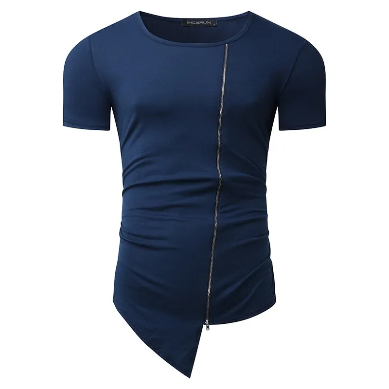 Streetwear Mens Muscle Tee T-Shirts Short Sleeve Men Tee Tops Crew Neck Irregular Hem Tshirt Male Fashion Tshirts Casual Hiphop