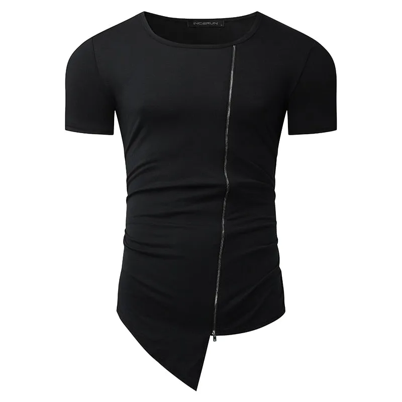 Streetwear Mens Muscle Tee T-Shirts Short Sleeve Men Tee Tops Crew Neck Irregular Hem Tshirt Male Fashion Tshirts Casual Hiphop