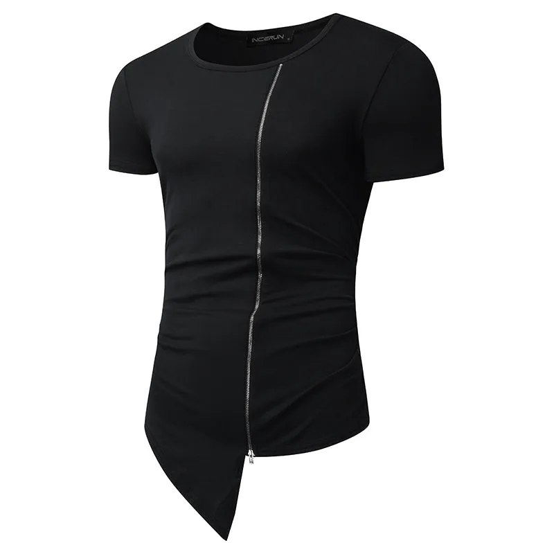 Streetwear Mens Muscle Tee T-Shirts Short Sleeve Men Tee Tops Crew Neck Irregular Hem Tshirt Male Fashion Tshirts Casual Hiphop
