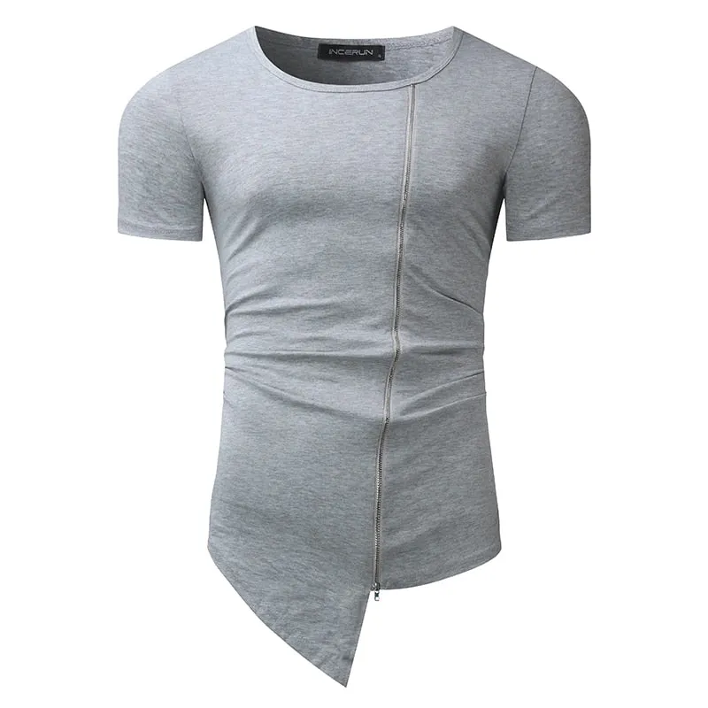 Streetwear Mens Muscle Tee T-Shirts Short Sleeve Men Tee Tops Crew Neck Irregular Hem Tshirt Male Fashion Tshirts Casual Hiphop