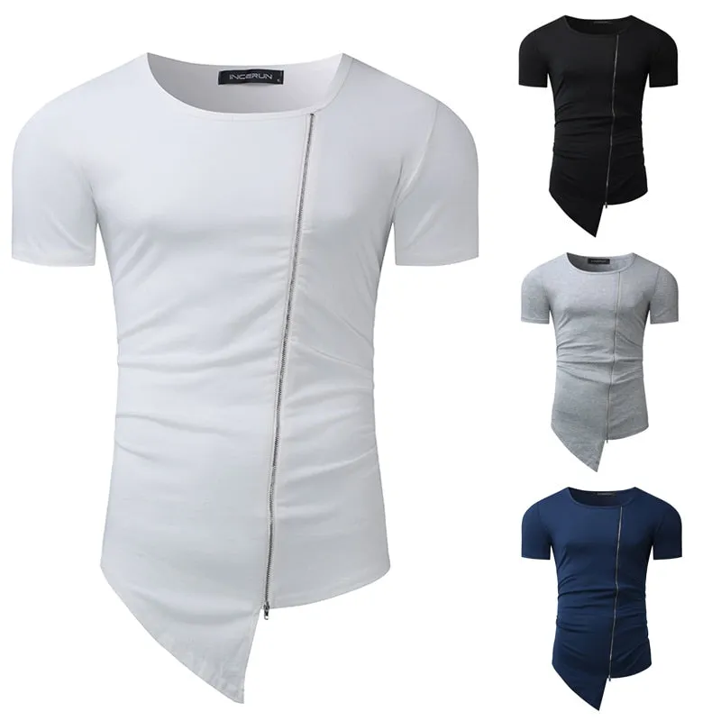 Streetwear Mens Muscle Tee T-Shirts Short Sleeve Men Tee Tops Crew Neck Irregular Hem Tshirt Male Fashion Tshirts Casual Hiphop