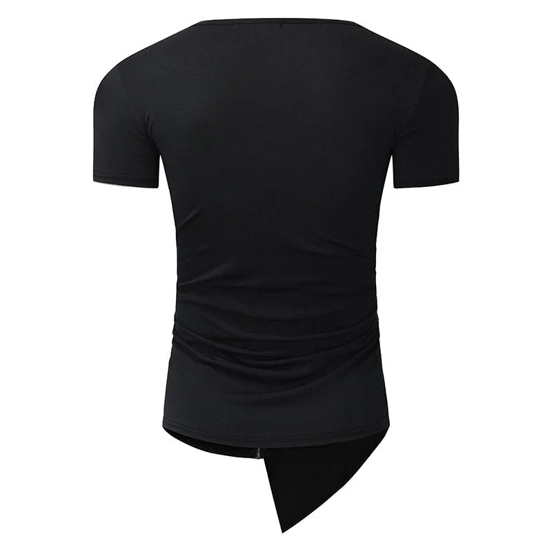 Streetwear Mens Muscle Tee T-Shirts Short Sleeve Men Tee Tops Crew Neck Irregular Hem Tshirt Male Fashion Tshirts Casual Hiphop