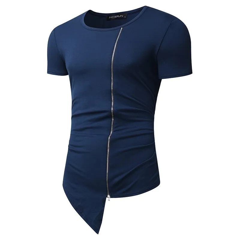 Streetwear Mens Muscle Tee T-Shirts Short Sleeve Men Tee Tops Crew Neck Irregular Hem Tshirt Male Fashion Tshirts Casual Hiphop