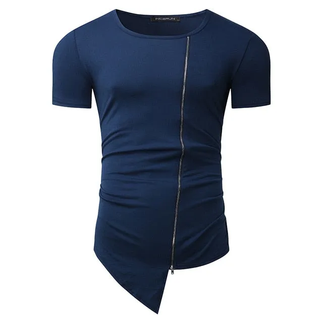 Streetwear Mens Muscle Tee T-Shirts Short Sleeve Men Tee Tops Crew Neck Irregular Hem Tshirt Male Fashion Tshirts Casual Hiphop