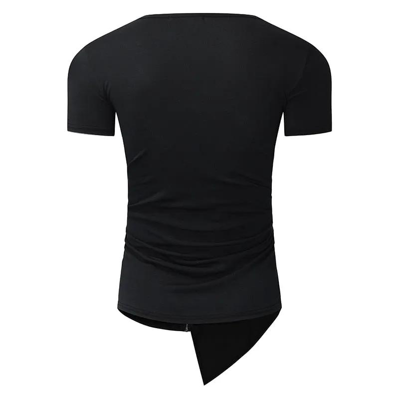 Streetwear Mens Muscle Tee T-Shirts Short Sleeve Men Tee Tops Crew Neck Irregular Hem Tshirt Male Fashion Tshirts Casual Hiphop