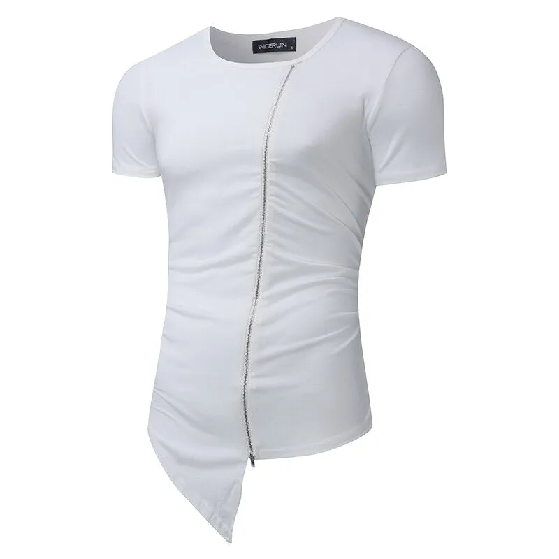 Streetwear Mens Muscle Tee T-Shirts Short Sleeve Men Tee Tops Crew Neck Irregular Hem Tshirt Male Fashion Tshirts Casual Hiphop